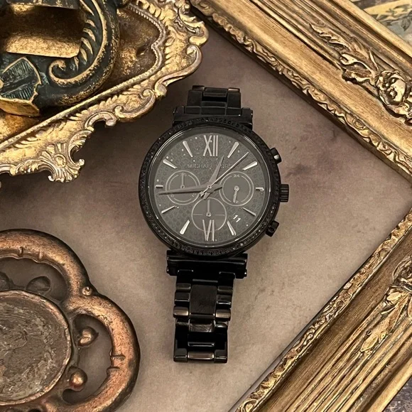 MICHAEL KORS • New Battery Black Chronograph Sofie Watch Ready To Wear - Picture 6 of 8